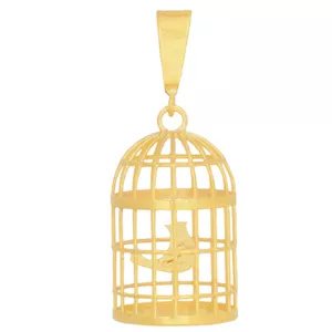آویز گردنبند طلا 18 عیار زنانه طلای مستجابی مدل قفس و پرنده کد 107