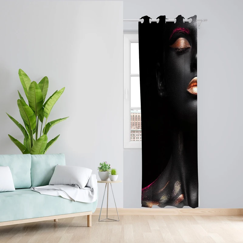 پرده طرح نیم رخ مدل مخمل پانچی کد 1373 z سایز 140x200 سانتی متر