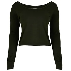 کراپ‌ تی‌شرت آستین بلند زنانه کانتکس مدل 249014523 رنگ سبز