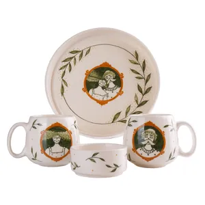 سرویس چای خوری 4 پارچه سفالی مدل نقاشی