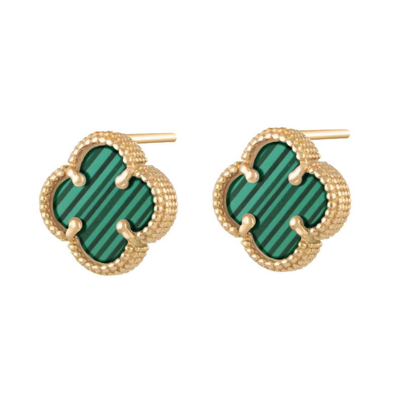 گوشواره میخی طلا 18 عیار زنانه با طرح ونکلیف بان گالری مدل ونکلیف تمام گوارسه مالاکیت