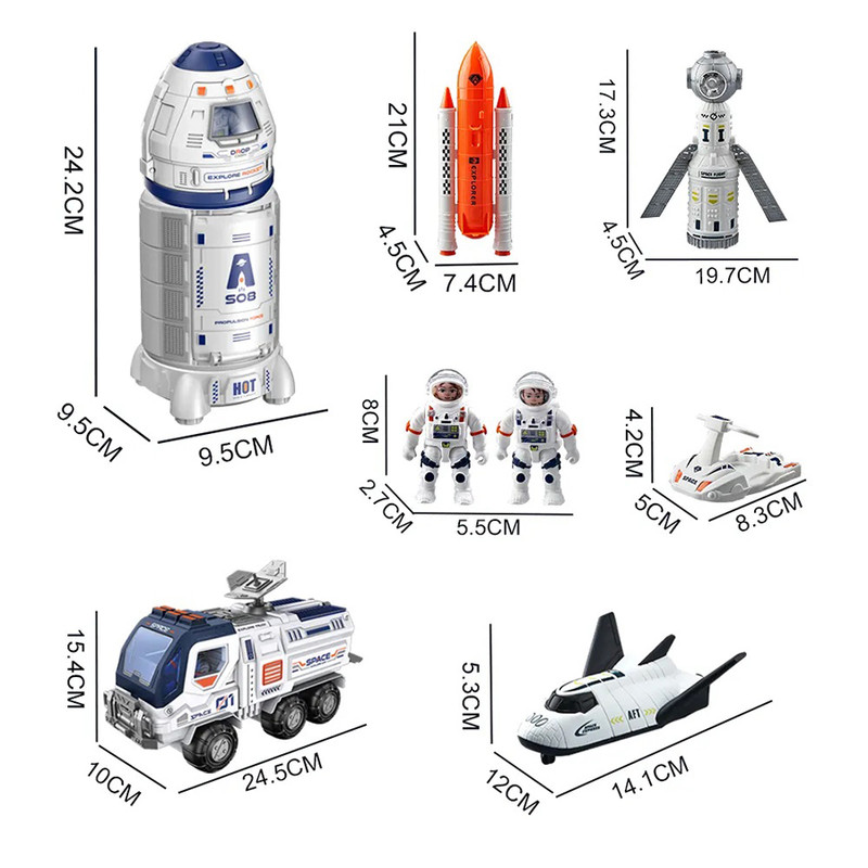 اسباب بازی مدل فضاپیما و هواپیمای فضایی طرح موشک شاتل فضانورد کد H323/3 مجموعه 8 عددی