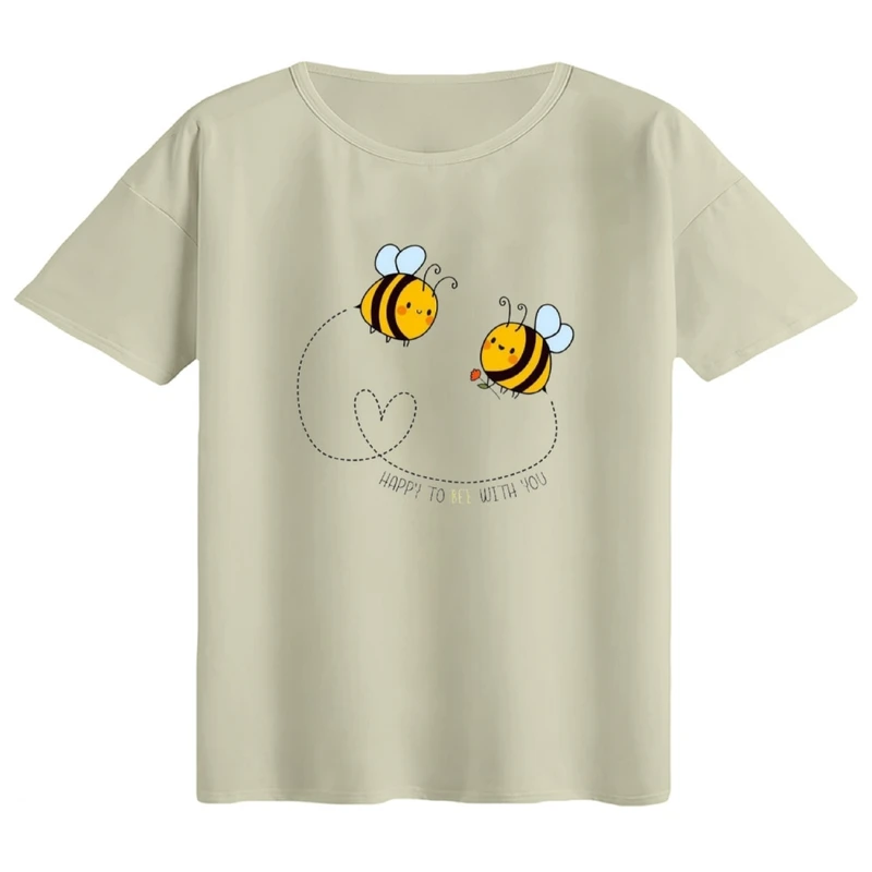 تی‌شرت اورسایز آستین کوتاه زنانه مدل باکسی طرح زنبور های عاشق