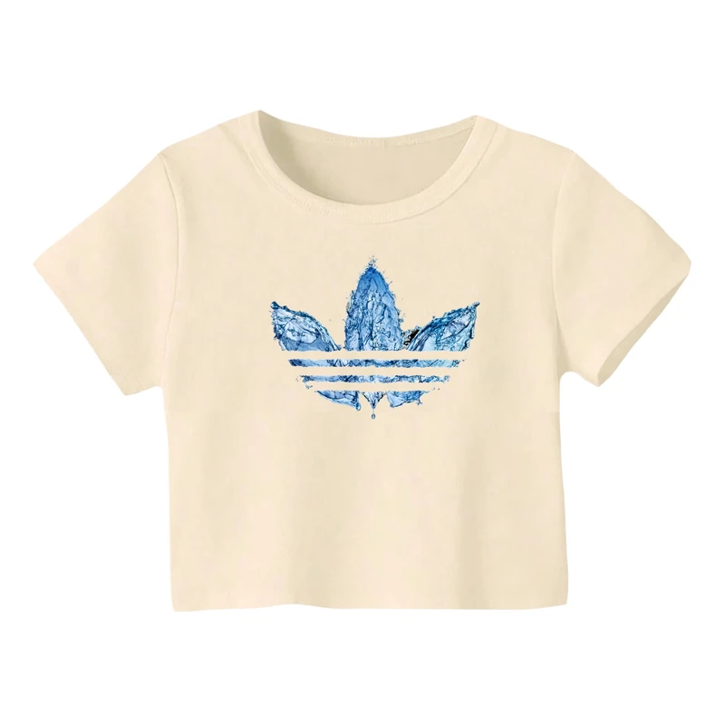 کراپ‌ تی‌شرت آستین کوتاه زنانه مدل لوگو‌ کد 21