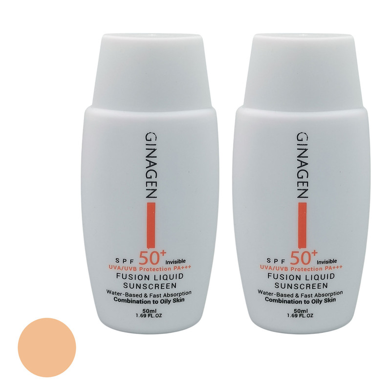 کرم ضد آفتاب رنگی ژیناژن SPF 50 مدل 00 مناسب پوست های مختلط و چرب حجم 50 میلی لیتر مجموعه دو عددی