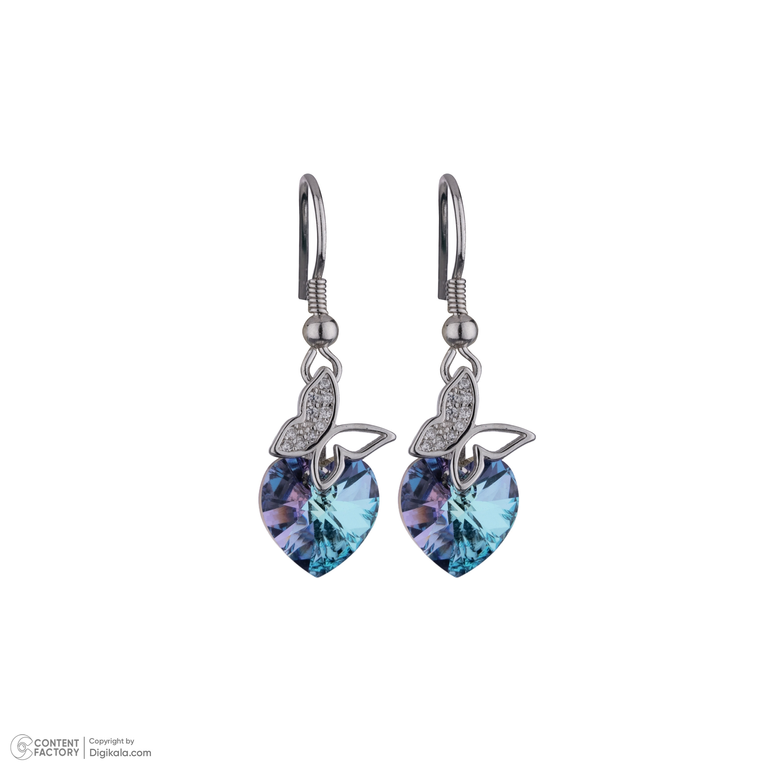 گوشواره نقره زنانه سواروسکی مدل پروانه قلب کد 147981