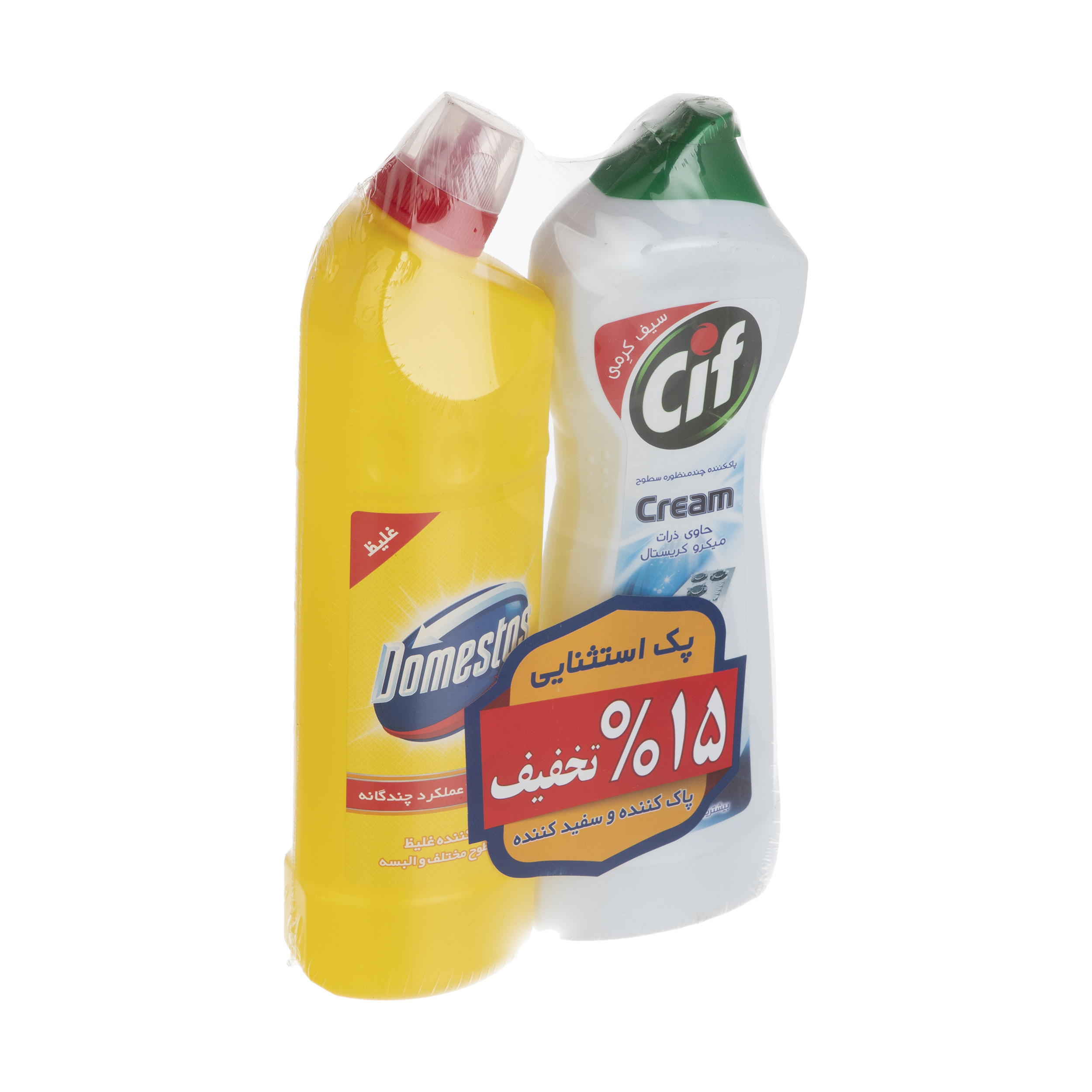 مایع کرمی پاک کننده چندمنظوره سطوح سیف کد 004 حجم 750 میلی لیتر و سفید کننده غلیظ سطوح دامستوس مدل Lemonحجم 750 گرم
