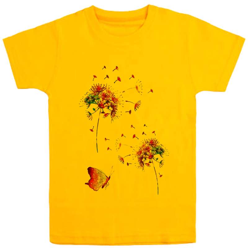 تی شرت آستین کوتاه دخترانه مدل شاپرک D144 رنگ زرد