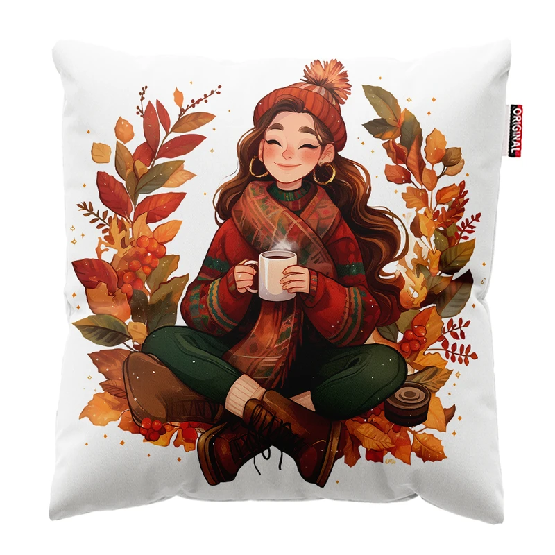 کوسن پاد آفرین مدل پاییز طرح دخترانه کد PK401667 سایز 40*40 سانتی متر