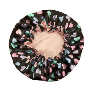 کلاه خواب زنانه مدل ساتن ابریشم طرح قلب رنگی