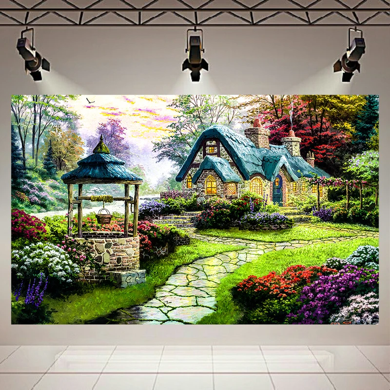 تابلو شاسی طرح مخمل مدل کلاسیک طبیعت و کلبه تابستانی کد AR31901