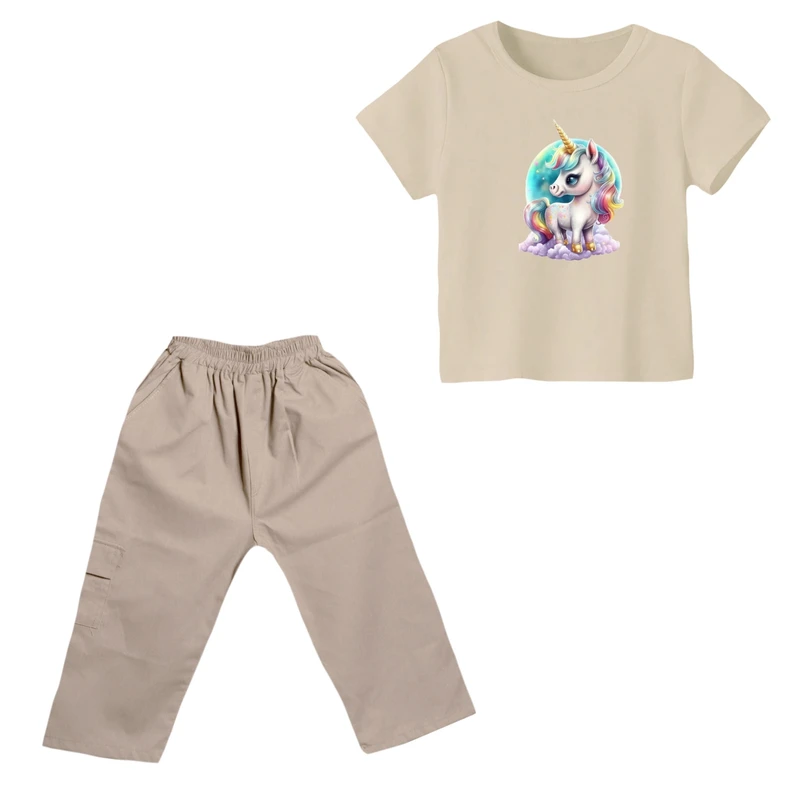 ست تی شرت و شلوارک دخترانه مدل یونیکورن کد ۱۹