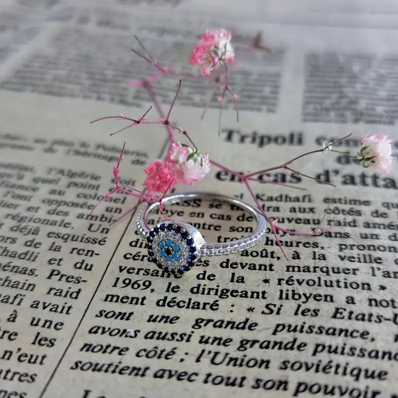 انگشتر نقره زنانه ملک زیور مدل چشم نظر کد 14