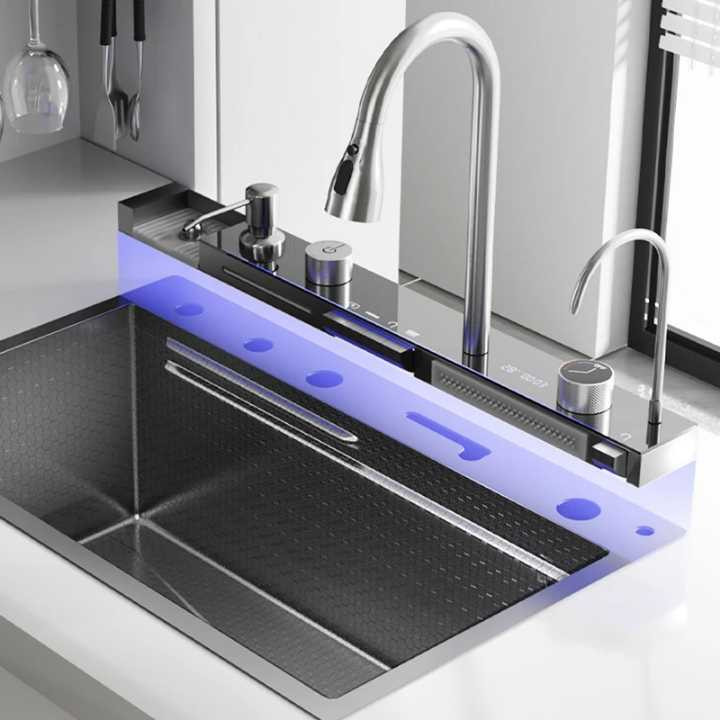 سینک ظرفشویی استیل دیکالان مدل پیانویی نمایشگردار و LED دار کد ۷۵۰۴۵