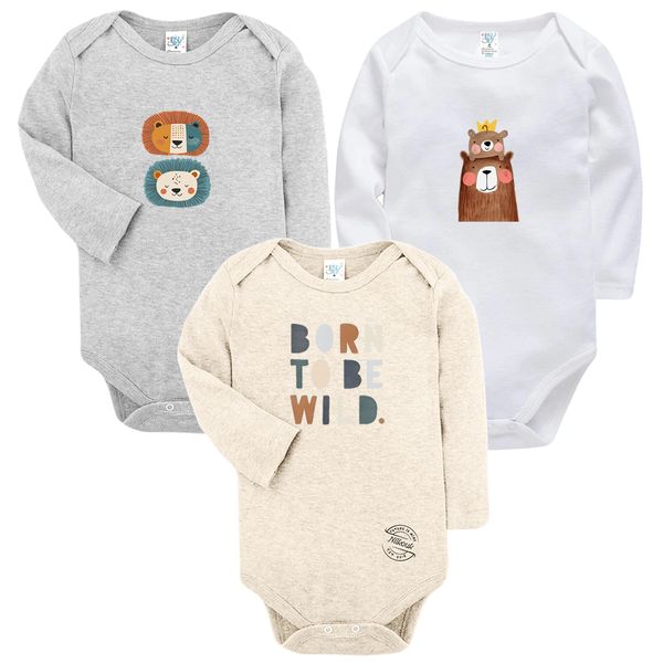 بادی آستین بلند نوزادی نیل کوک مدل Melange Wild CHOCO مجموعه 3 عددی