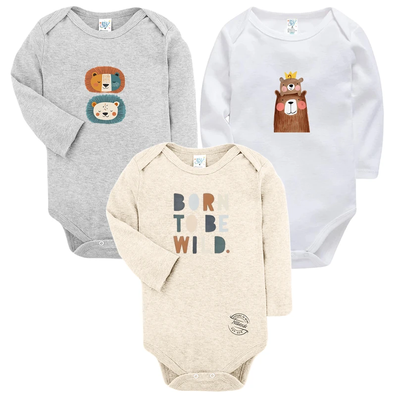 بادی آستین بلند نوزادی نیل کوک مدل Melange Wild CHOCO مجموعه 3 عددی