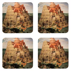 زیر لیوانی مدل Z1002 طرح نقاشی برج بابل پیتر بروگل بسته چهار عددی