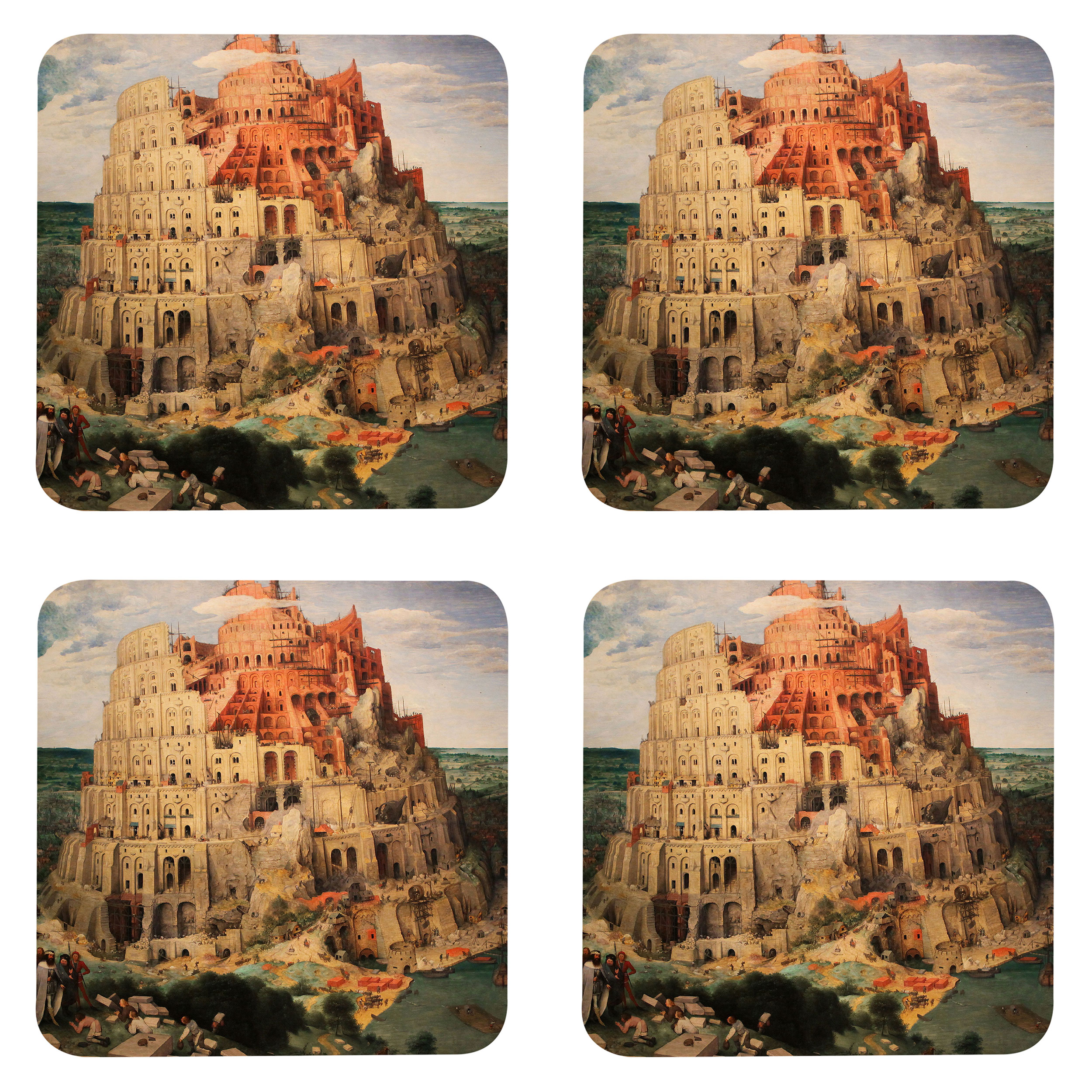 زیر لیوانی مدل Z1002 طرح نقاشی برج بابل پیتر بروگل بسته چهار عددی