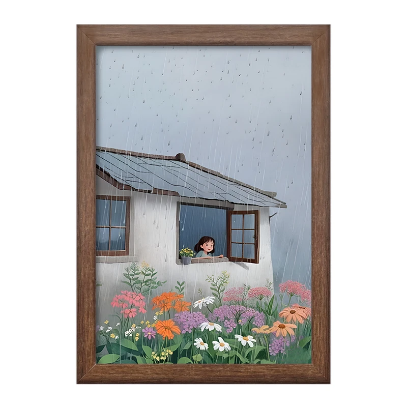 تابلو خندالو طرح دختر و خانه روستایی کد F11114