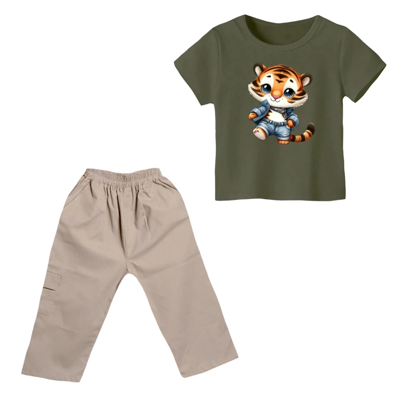 ست تی شرت و شلوارک پسرانه مدل ببر کد ۴