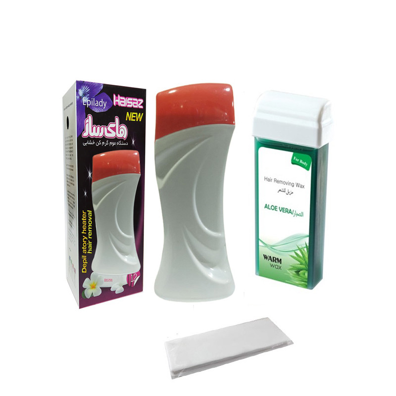 دستگاه موم گرم کن های ساز مدل 001 به همراه موم آلوئه ورا مدل 001 و پد اپیلاسیون 001 بسته 10 عددی