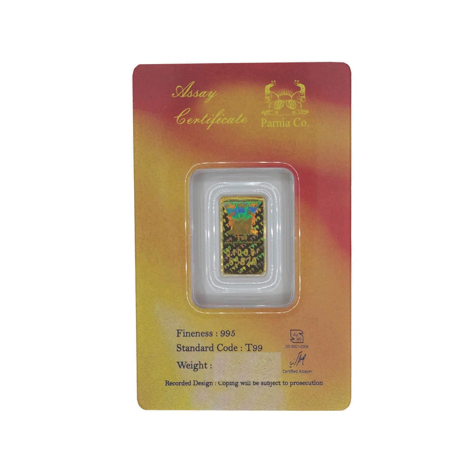 شمش طلا 24 عیار خانه سکه ایران مدل طاووس -  - 2