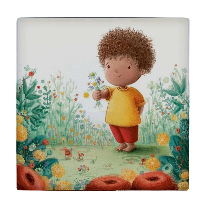  زیر لیوانی  طرح پسر بچه و باغچه گل کد    6421838_5989