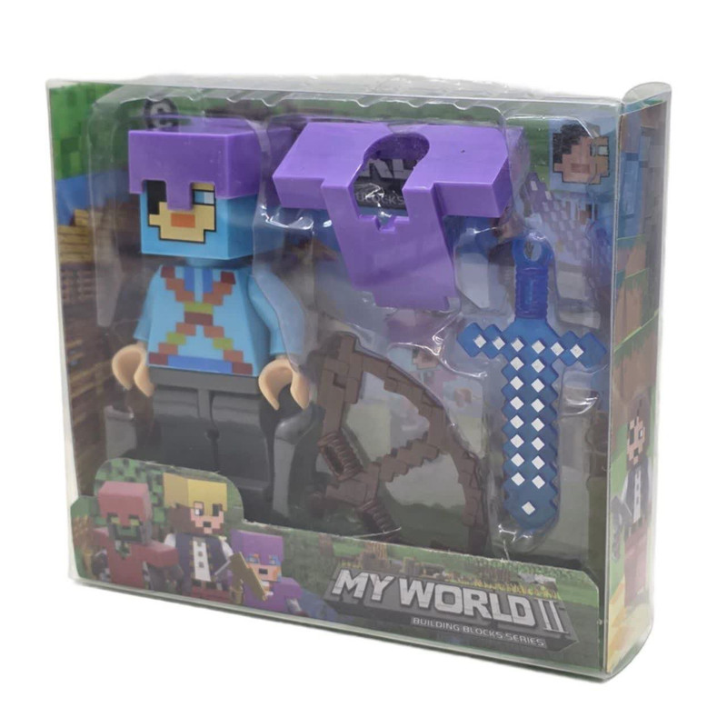 فیگور ناب سل مدل ماینکرافت همراه با ابزار جنگ طرح MY WORLD کد MA003 ارتفاع 9 سانتی متر