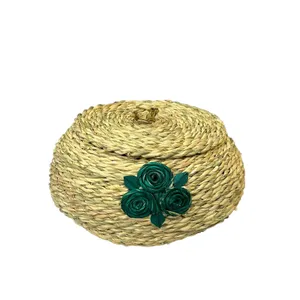 سبد حصیر بافی طرح خمره ای مدل درب دار کد 1