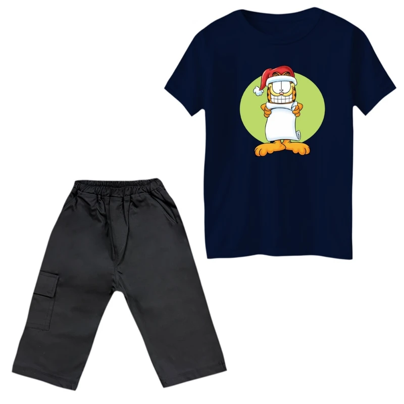 ست تی‌شرت و شلوارک پسرانه مدل گارفیلد و نامه