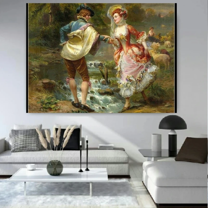 تابلو بوم طرح نقاشی قدیمی مدل زوج در طبیعت کد BK24537