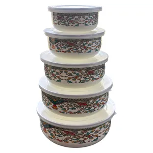 ظرف نگهدارنده با بدنه لعابی مدل کلاسیک مناسب برای قرار دادن در یخچال و فریزر مجموعه 5 عددی