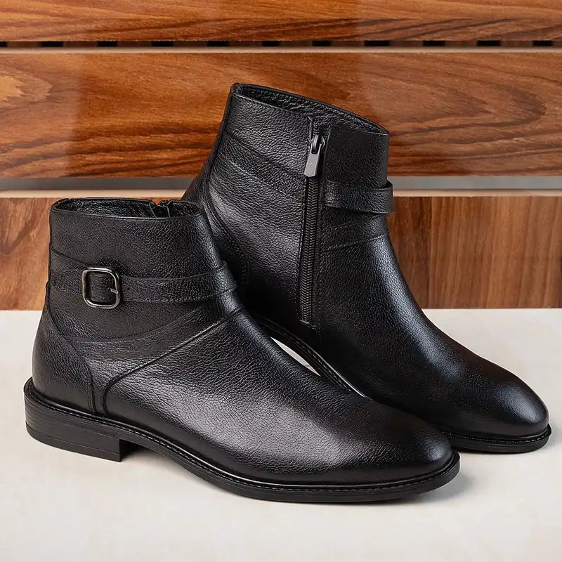 نیم بوت مردانه مدل چرم طبیعی کد bt.011 رنگ مشکی