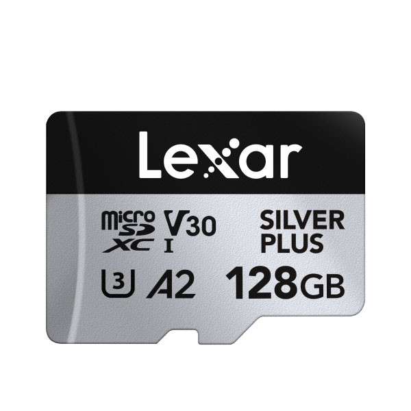 کارت حافظه microSDXC لکسار مدل SILVER PLUS کلاس A2 استاندارد UHS-U3 سرعت 205MBps ظرفیت 128 گیگابایت به همراه آداپتور SD