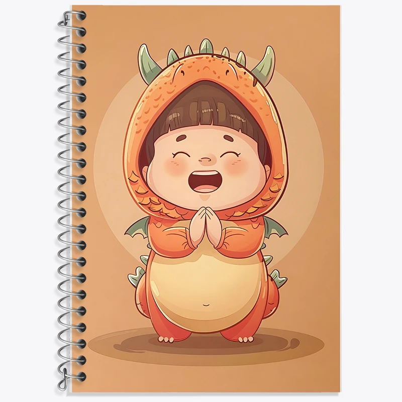 دفتر زبان 50 برگ خندالو مدل دو خط طرح دختر اژدهایی کیوت کد F7412