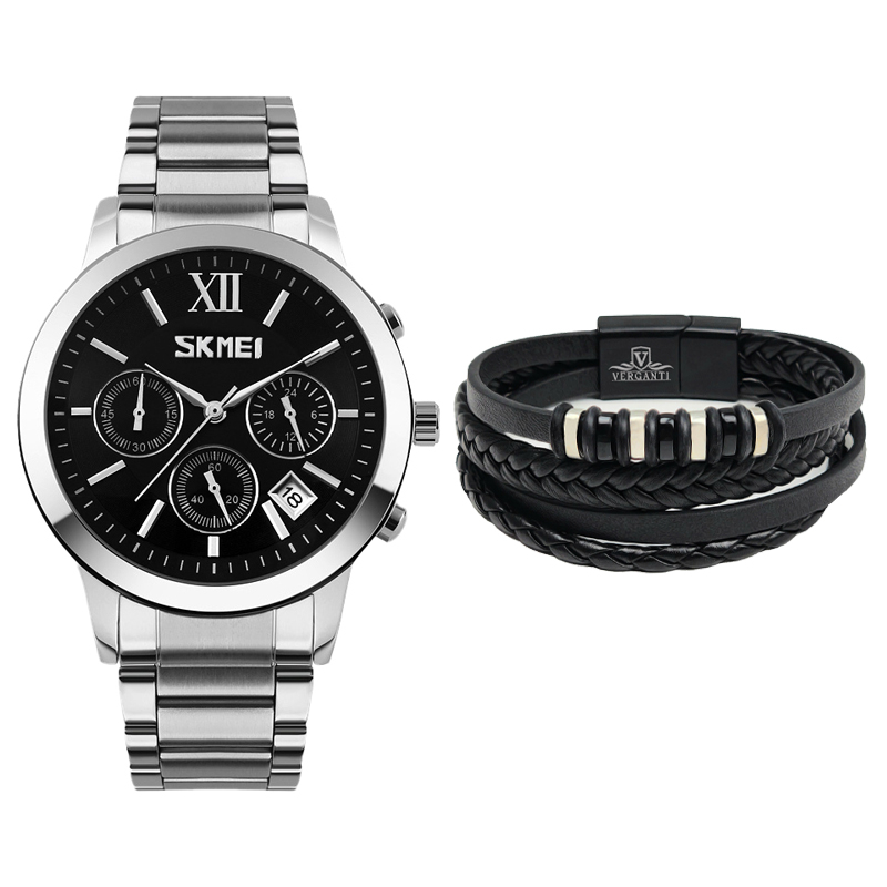 ساعت مچی عقربه‌ای کوارتز مردانه اسکمی مدل 9097BBK به همراه دستبند