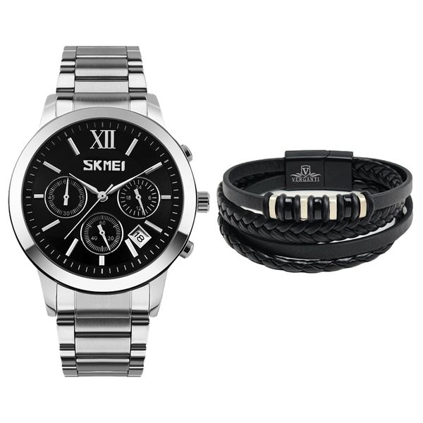 ساعت مچی عقربه‌ای کوارتز مردانه اسکمی مدل 9097BBK به همراه دستبند