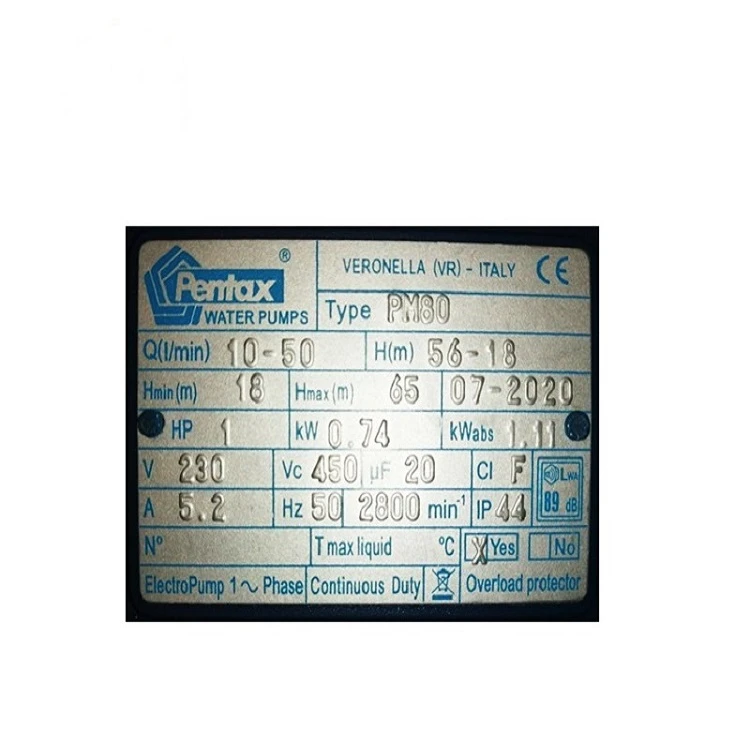 عکس شماره 3 : پمپ آب پنتاکس مدل pm80-ir