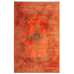 فرش ماشینی 1200 شانه محتشم زمینه نارنجی حاشیه نارنجی مدل 300406