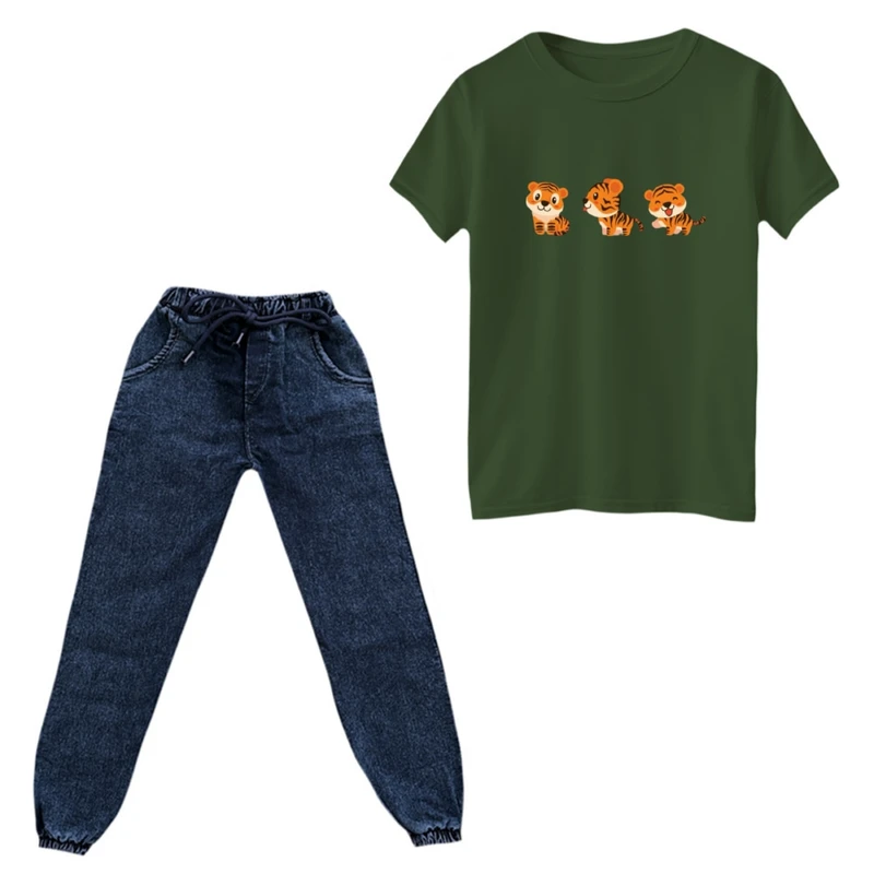 ست تی‌شرت و شلوار پسرانه مدل ببر کد ۲