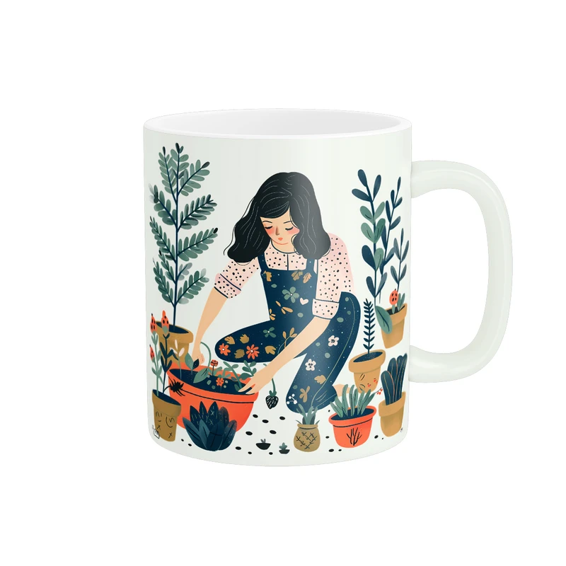 ماگ پادآفرین مدل باغبانی طرح دختر کد PM237