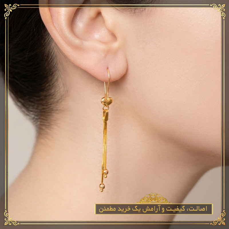 گوشواره آویز طلا 18 عیار زنانه طلای معتمدی مدل دل آویز - 7