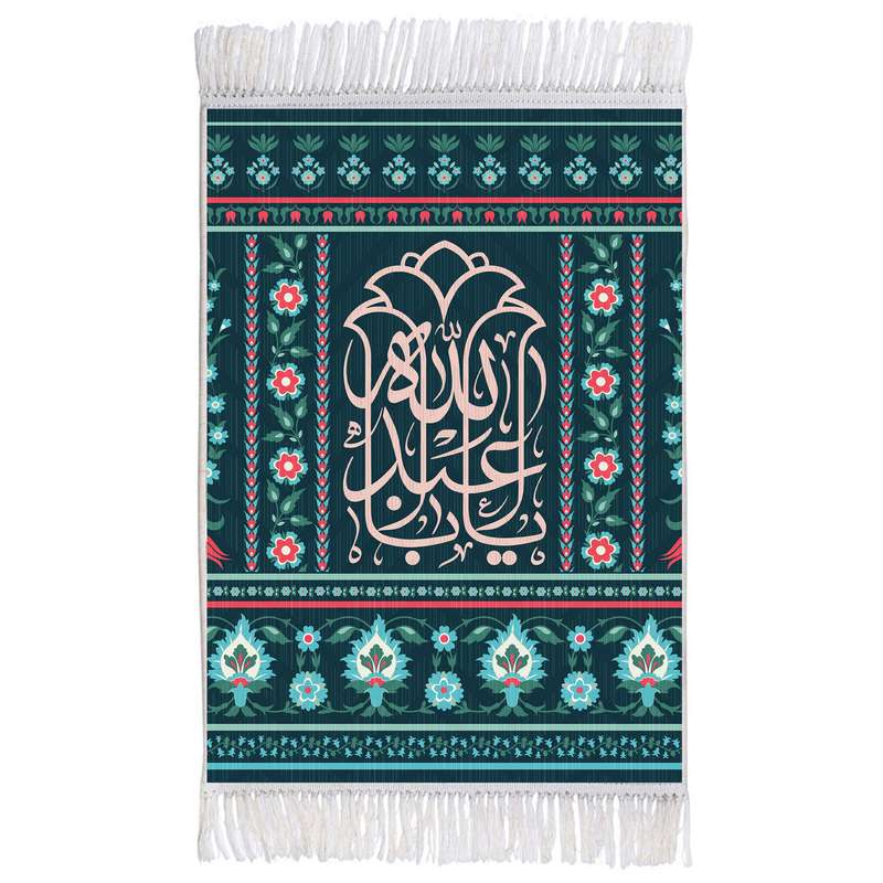 فرش ماشینی دیوارکوب اطلس آبی طرح یا اباعبدالله حسین(ع) مدل T2273 