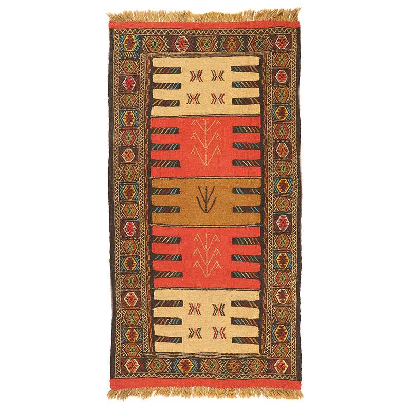 گلیم دستبافت یک و نیم متری طرح سفره کردی کد 140805