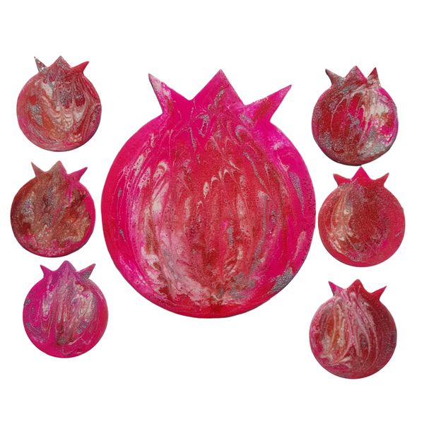 ست 7 تکه زیر لیوانی و سینی رزینی طرح انار