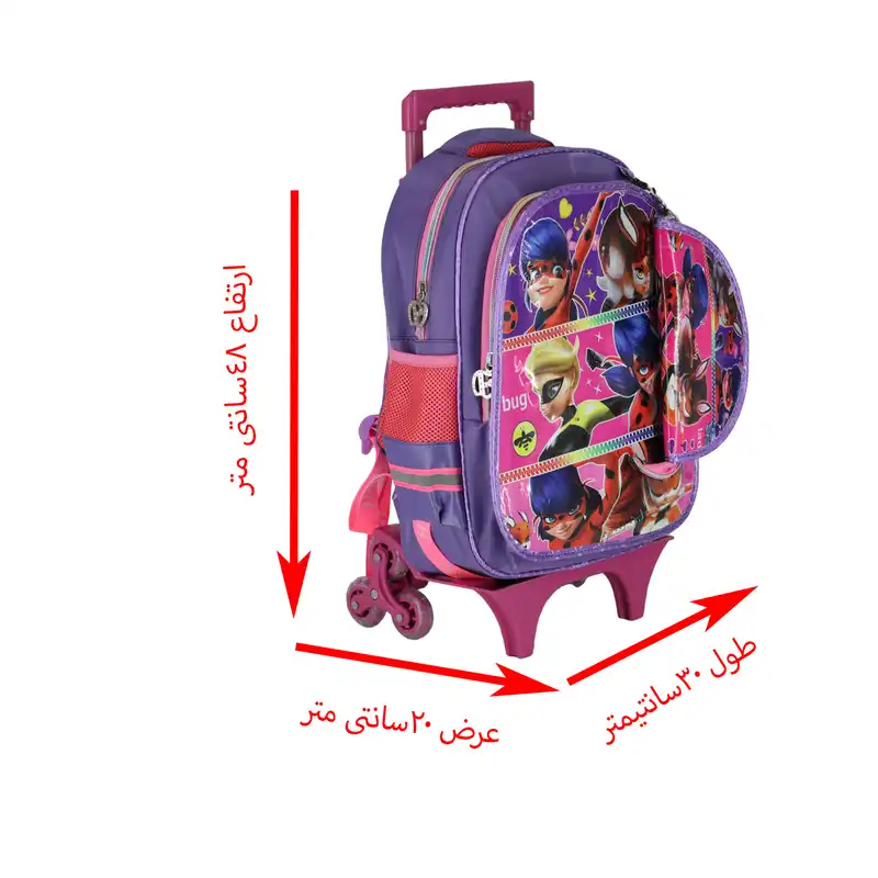 کوله پشتی چرخ دار طرح دختر کفشدوزکی کد800 به همراه جامدادی