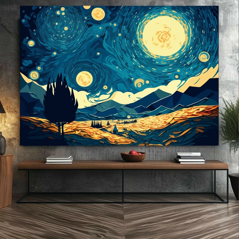 تابلو بوم طرح شب پر ستاره ونگوگ مدل دیپ کد GR1468