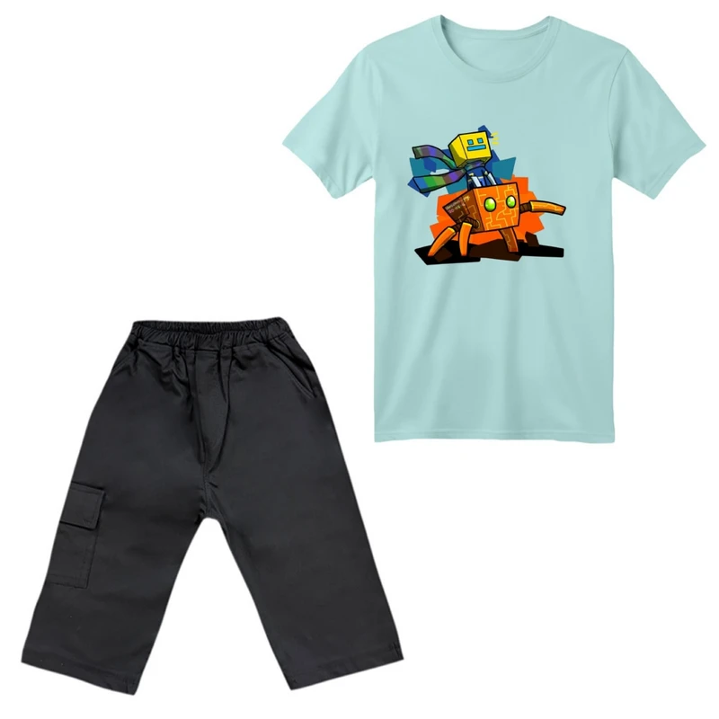 ست تی‌شرت آستین کوتاه و شلوارک پسرانه مدل ماینکرفت کد 7