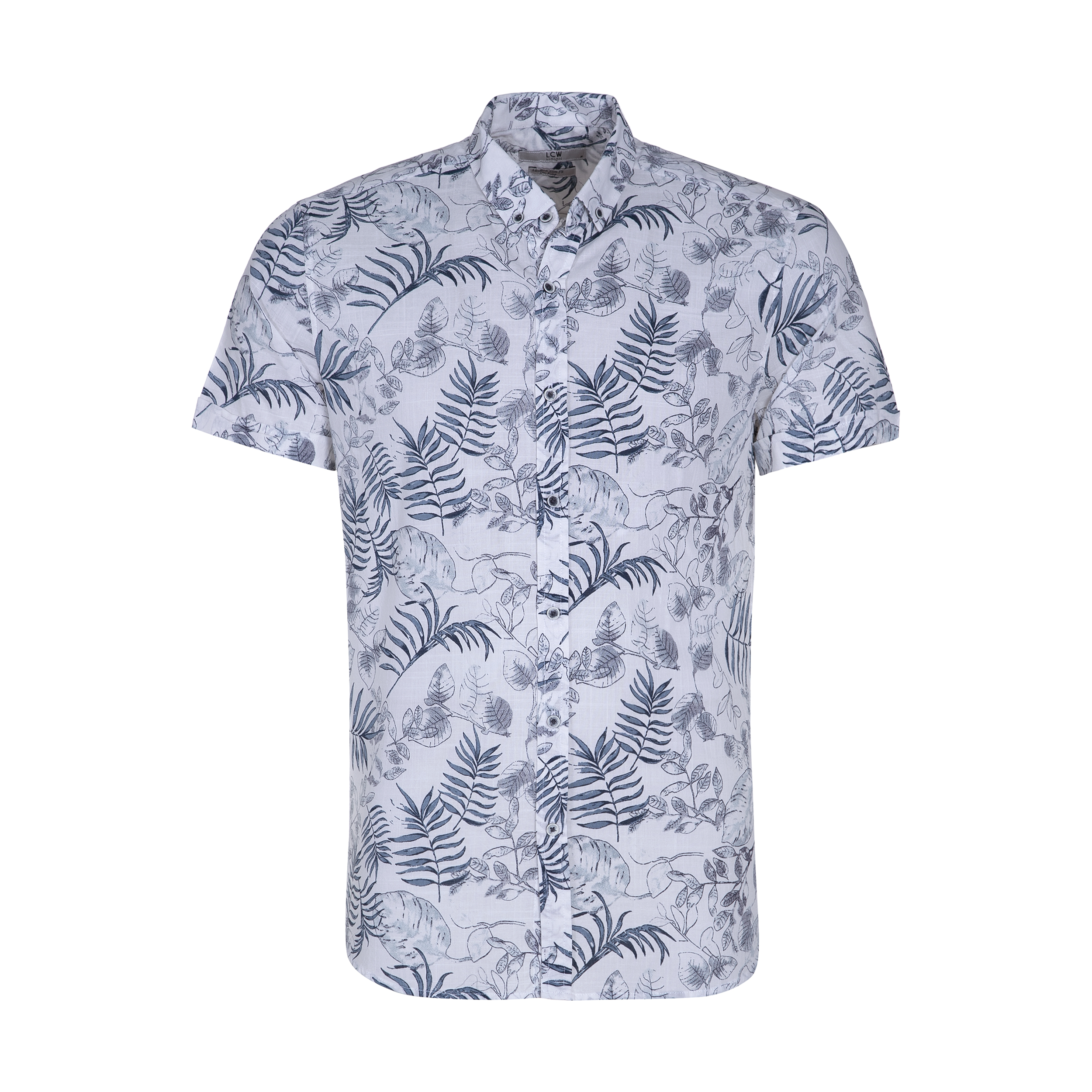 پیراهن مردانه ال سی وایکیکی طرح هاوایی مدل 1S97896Z8-DEB-AQUABLUE