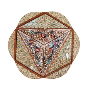 شکلات خوری خاتم کاری چوبی صنایع دستی فاخر مدل 3 درب طرح گل و مرغ برجسته Br24-2f3